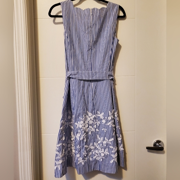 Talbots Sleeveless Blue White Striped Embroidered Fit Flare Dress, 8 Petite - Picture 6 of 8